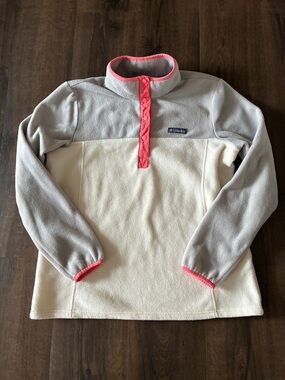 Columbia Women’s Two-Tone Fleece Pullover - Cream, Light Gray & Coral